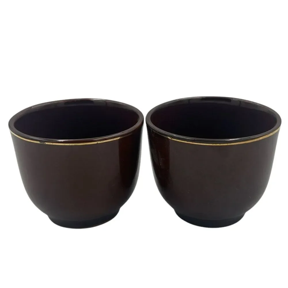 Otagiri Japanese Tea Cups Set of 2 Brown Gold Floral Cart Design Vintage Retro